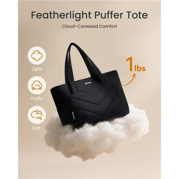 Womens Quilted Puffer Tote Bag Large Work Travel Nurse Bag with Zipper Pockets - Picture 5 of 7